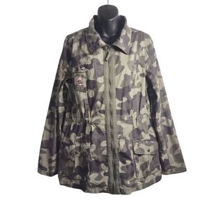 Ashley by 26 International Camo Embroidered Roll-up Tab Hunt Jacket Sz XL NWT